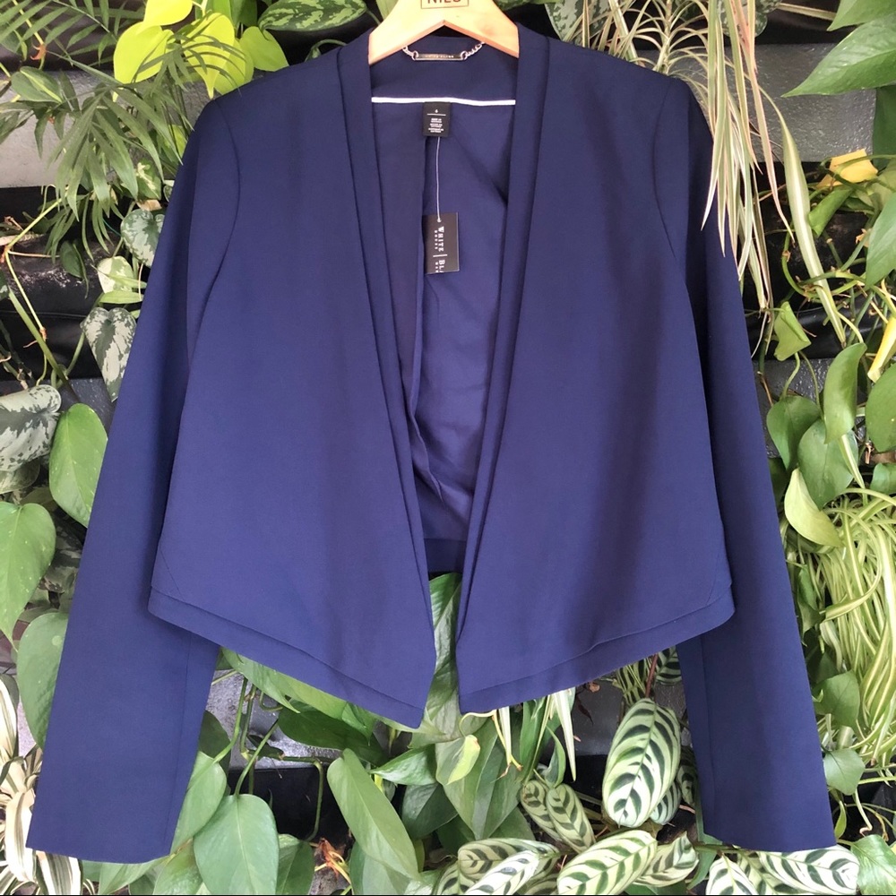 NWT WHBM Cropped Soft Drape Jacket, Navy, Sz 6